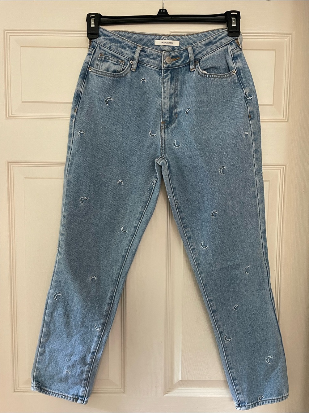 PacSun Light Blue Straight Leg Jeans with Crescent Motif